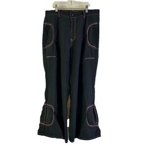 Vintage Y2K Macgirl Wide Leg Baggy Contrast Stitched Pants Black Rave Cyber 7